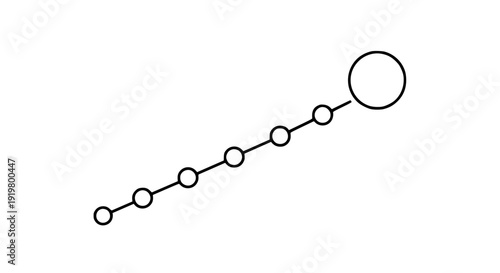 Simple black and white line graphic illustrating a path with increasing circular milestones representing progress development stages and significant achievements over time