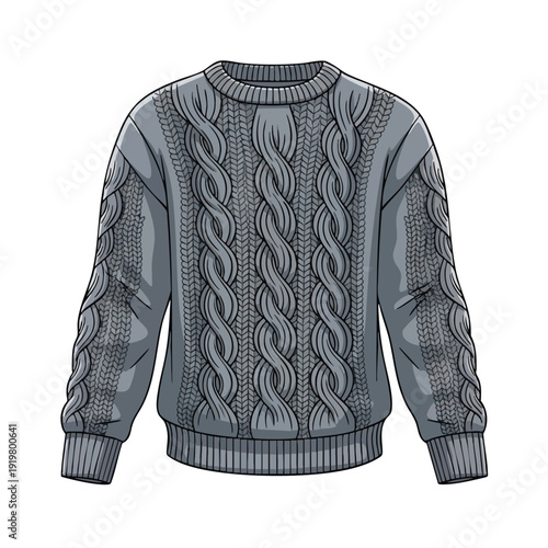 Gray Cable Knit Sweater Illustration