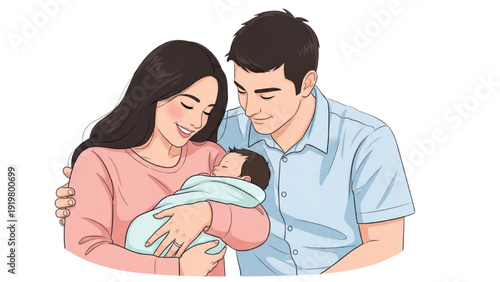 Loving Parents Embracing Newborn | Happy Family Portrait