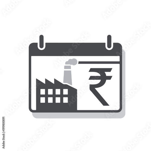 A calendar icon with a factory and Indian rupee symbol, representing central excise day in India. Perfect for finance, taxation, and business presentations