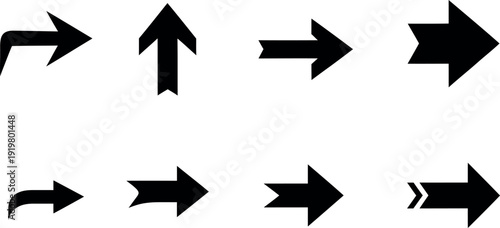 A collection of black arrow icons pointing in various directions on a white background