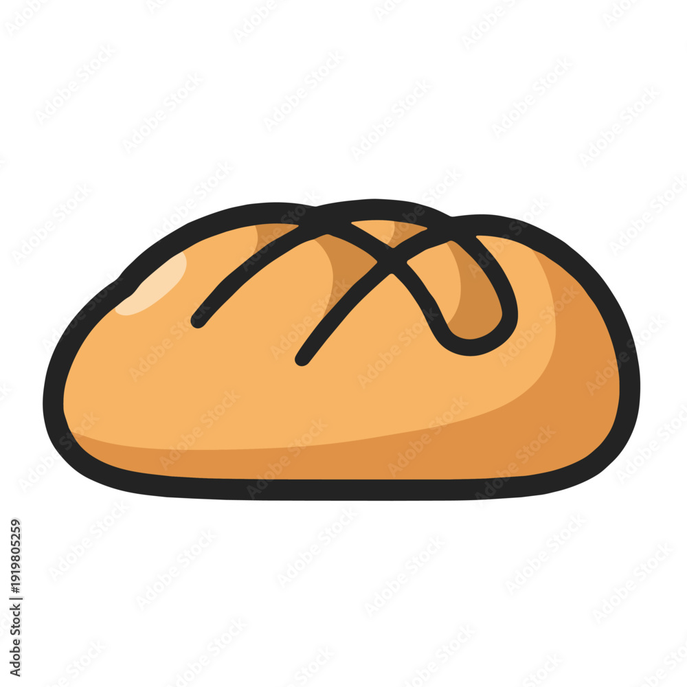 Obraz premium Bread bakery loaf food icon simple cartoon brown isolated white background. Fresh bread loaf