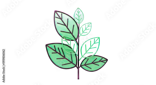 Stylized green leaves on a black stem against a white background