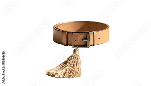 Leather Belt with Tassel and Buckle.