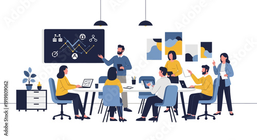 Business meeting with diverse team collaborating effectively.