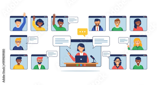 Online Class Meeting With Teacher And Students Video Conference.