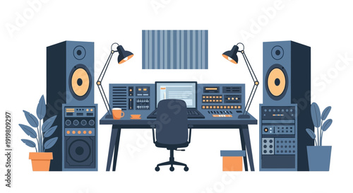 Professional Music Studio Setup with Audio Equipment.