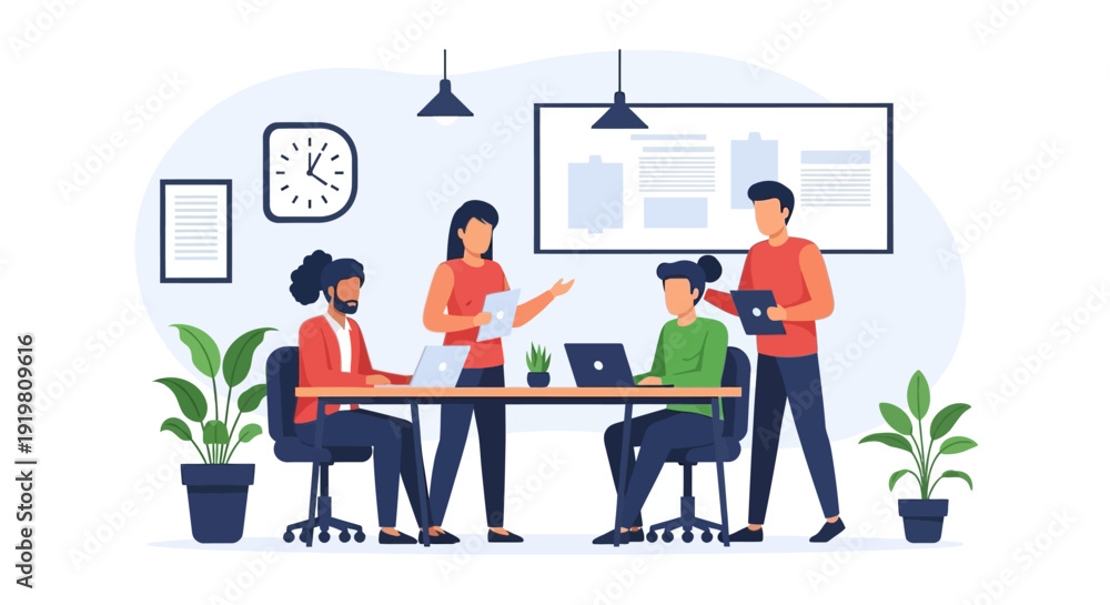 Fototapeta premium Diverse team collaborating in modern office meeting.