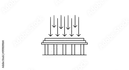 Simple line art illustration depicting downward directional arrows applying compressive force onto a classical architectural structure, representing structural stress concepts.