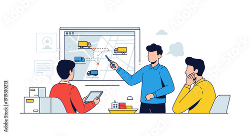 Business meeting discussing logistics and transportation strategy.