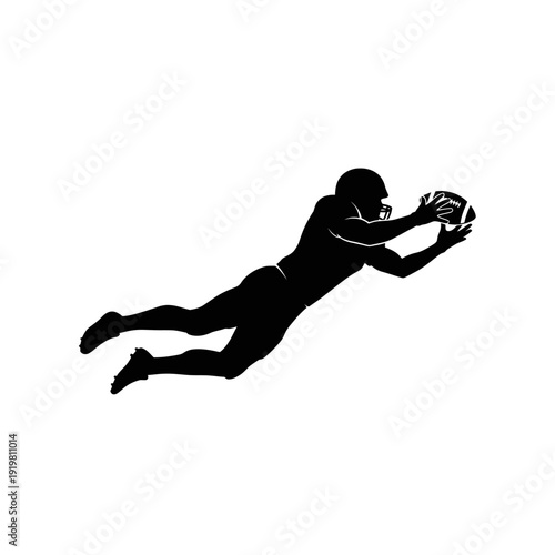 American Football Silhouette Vector Icon, Black and White Football Player Symbol Isolated on White Background
