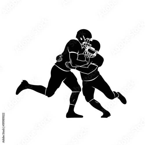 American Football Silhouette Vector Icon, Black and White Football Player Symbol Isolated on White Background