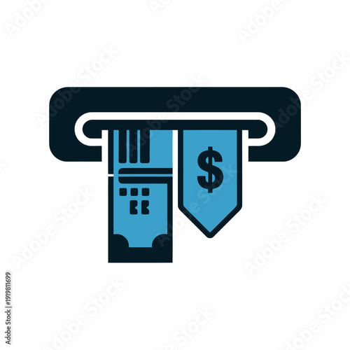 Automated teller machine dispenses cash and a bank card simultaneously, illustrating modern financial.