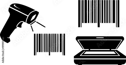 Scanner vector black set icon. Isolated black set icon barcod code. Vector illustration scanner on white background.

