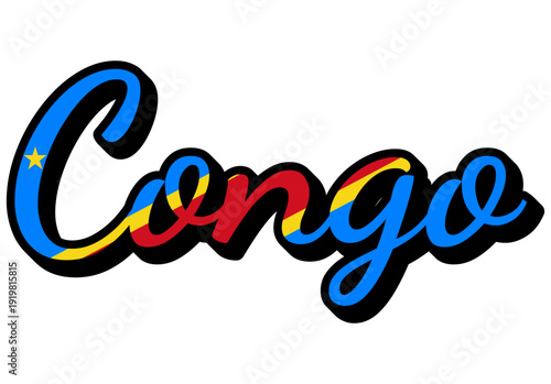 Congo Travel Sticker. Country Name Vector Text Design with Flag Colors