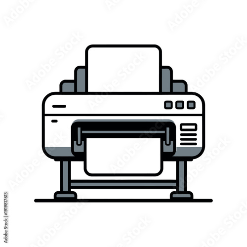 Large format plotter printer displays paper output in a simplified graphic style.