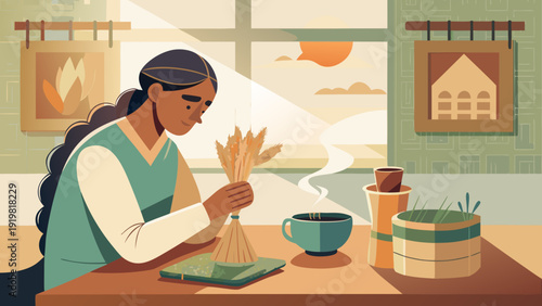 Inuit Morning Home Interior Vector – Subtle Arctic Daily Life Illustration