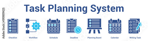 Task Planning System web banner icon set vector illustration concept for business with icon of Checklist, Workflow, Schedule, Deadline, Planning Boa.