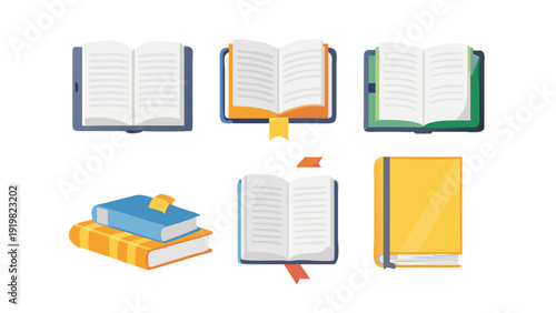 Flat Design Vector Set of Books and E-readers for Education, Online Learning, and Reading Concepts