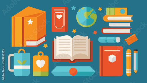 Vibrant Flat Design Illustration of Education and Learning Elements with Books, Globe, and School Supplies