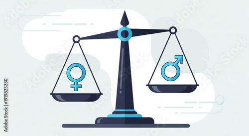 Balanced scales with male and female gender symbols on each side equality concept