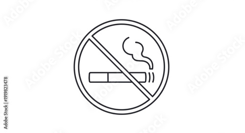 No smoking symbol prohibition sign with cigarette and smoke warning icon