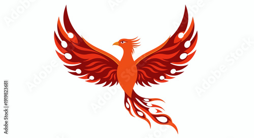 Mythical phoenix illustration soaring through the air with wings spread wide in a dynamic pose, symbolizing rebirth and freedom in a creative artistic representation.