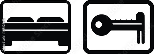 Simple black and white icons representing a double bed and a single bed