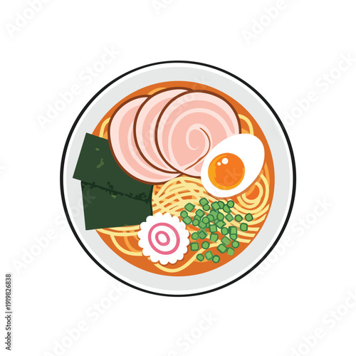 Delicious Bowl of Asian style Ramen Soup with Vegetables and Egg