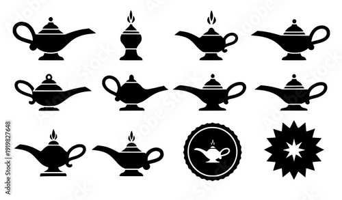 Geometric Genie Lamp Logo Icon Set Modern Magical Wish Vector Collection Transparent Background