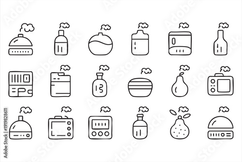 Essential Oil and Aroma Diffuser Minimal Line Icons for Relaxation Concepts