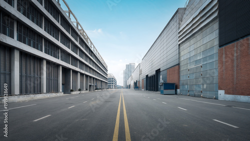 Wallpaper Mural Modern Industrial Buildings with Empty Road Torontodigital.ca