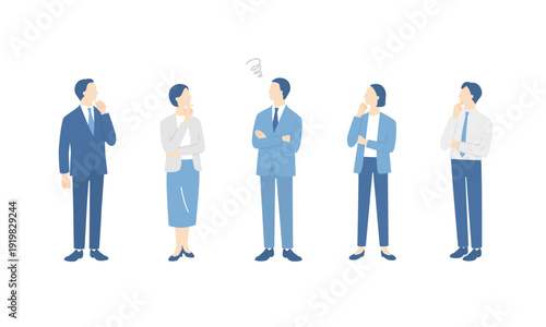 困っているビジネスチームの全身イラストセット