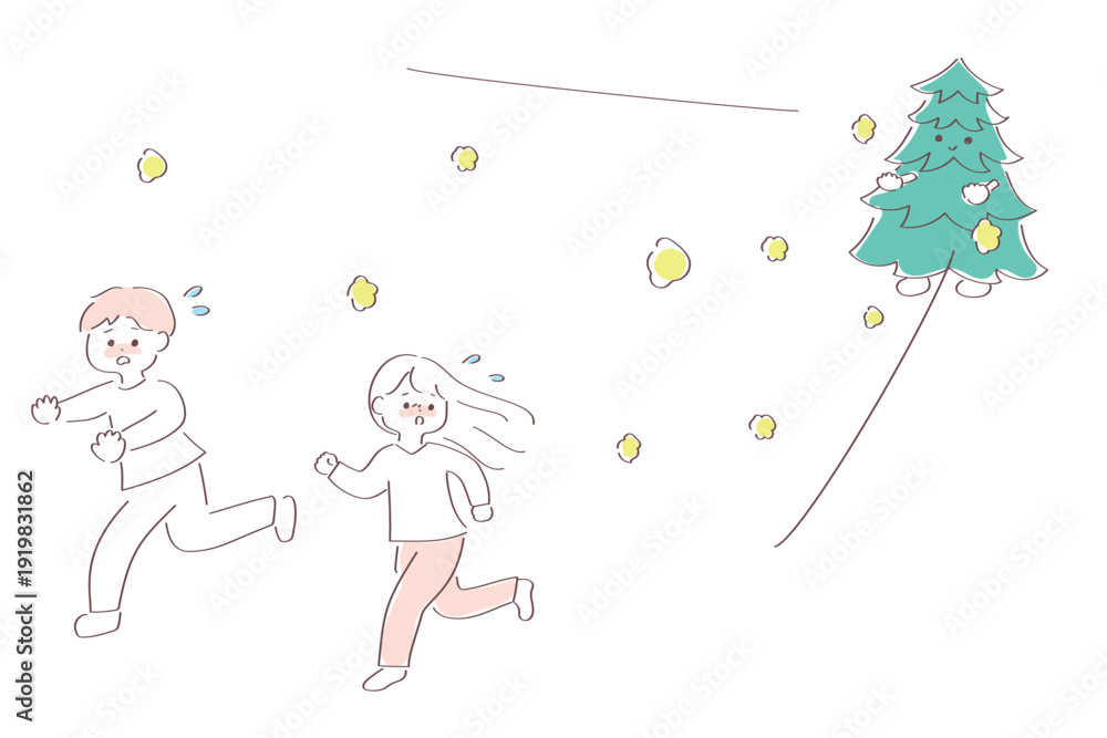 Φωτογραφία 花粉から逃げる人子どもたちのゆるかわいいイラスト