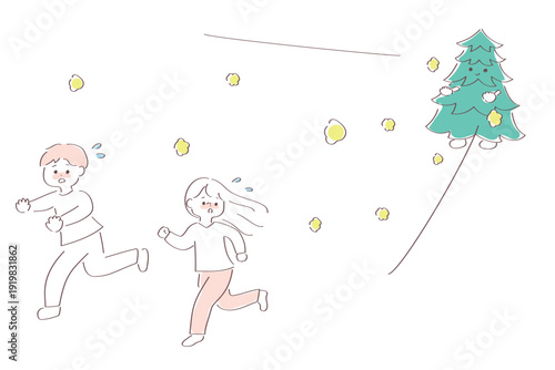 花粉から逃げる人子どもたちのゆるかわいいイラスト