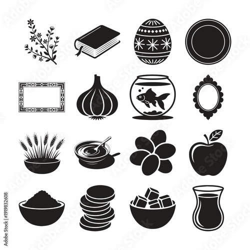 Black and white of various and symbols book onion