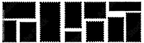 Set of black geometric forms with wavy edges. Cute basic shapes with scalloped borders. vector illustration