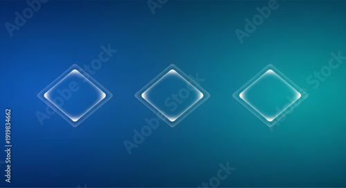 Three glowing diamond shapes on blue background with smooth gradients
