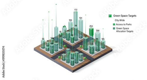 Isometric green space targets and city planning data visualization