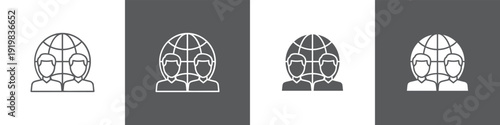 Community line glyph icon style in white and black background
