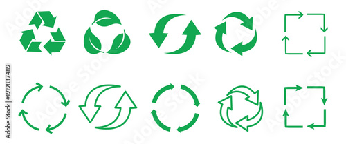 Recycle Symbol Icon Set – Green Recycling Signs for Ecology and Nature Protection Vector Collection.