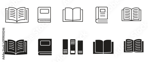 Book Icon Set , Open and Closed Book Symbols Collection Vector Illustration Isolated on White Background