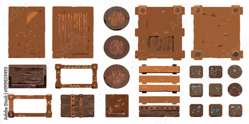 Assorted wooden planks and panels arranged in a grid layout
