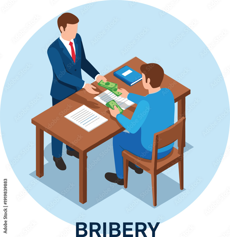 Αυτοκόλλητο Bribery and Corruption Isometric Vector Illustration with Businessman Giving Ill