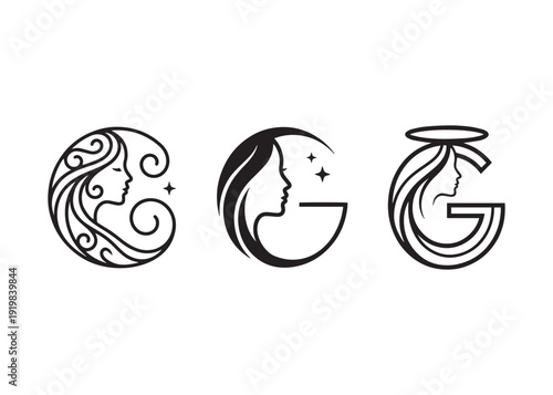 Elegant feminine logo designs with circular motifs and abstract artistic elements