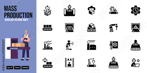 mass production solid icon set vector design good for web and mobile app