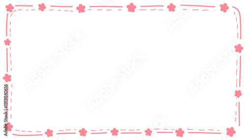 Minimalist Pink Sakura Dotted Line Frame Illustration