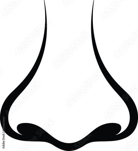 Human nose silhouette icon in minimalist black design, simple anatomy symbol representing smell sense, medical body part illustration isolated on light background