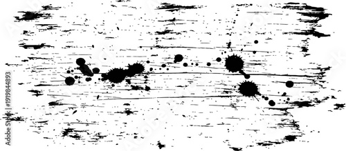 Black and white grunge texture with ink splatters and distressed brush strokes