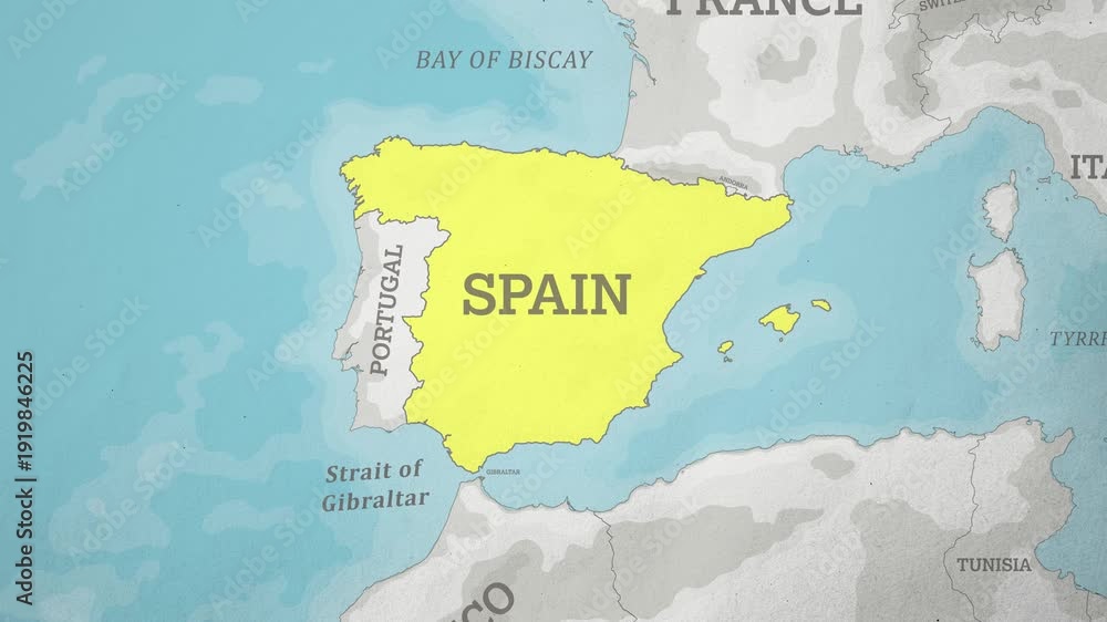 Basemap with a Zoom of the Spain Highlighted in Yellow. Generic World ...